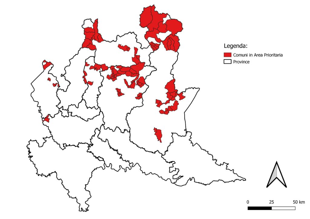 Comuni in area prioritaria in Lombardia